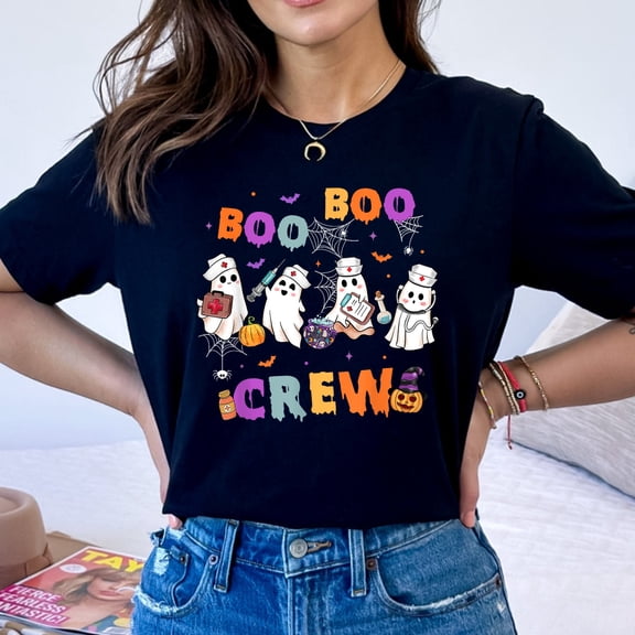 Boo Boo Crew Ghosts Halloween T-Shirt (M, Black)