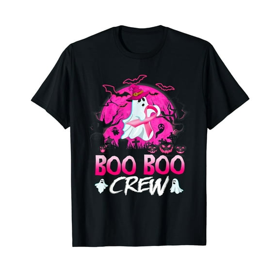 Boo Boo Crew Halloween Ghost Ribbon Breast Cancer Awareness T-Shirt