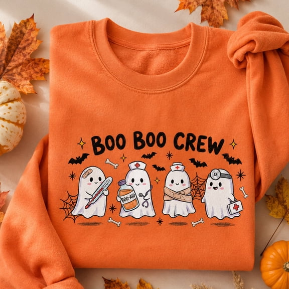 Boo Boo Crew Medical Ghosts Halloween Graphic Crewneck Sweatshirt, Unisex Fit