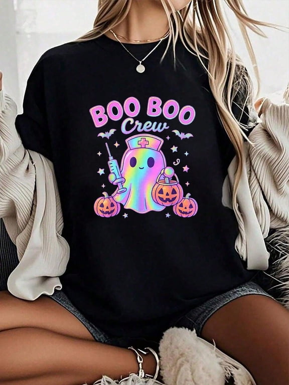 Boo Boo Crew Nurse Ghost Kawaii Halloween Spooky Pumpkin T-Shirt - Women's Breathable And Comfortable T-Shirt