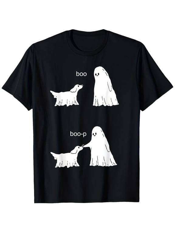 Boo Boo-p Ghost Dog Nose Boop Halloween Pet Lover Graphic Tee for Men Women, Cute Spooky Dog Short Sleeve T-Shirt, Casual Crew Neck Top for Dog Owner Gift