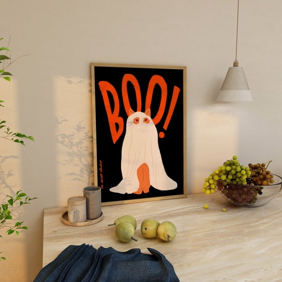 Boo Cat Art Print Poster, Hallo.Ween Vintage Print, Trendy Retro Print, Cat Illustration, Mid Century Print, Modern Kitchen Wall Art UNFRAMED PAPER POSTER, Home Decor, Vintage Gift