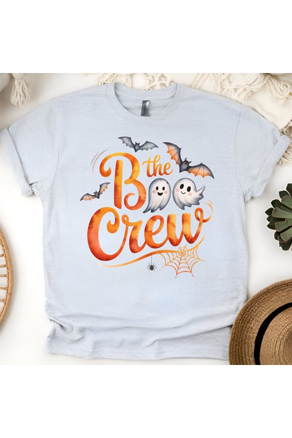 Boo Crew Matching T-Shirt | Adorable Ghost and Bat Halloween Tee for Family, Ash, Size S