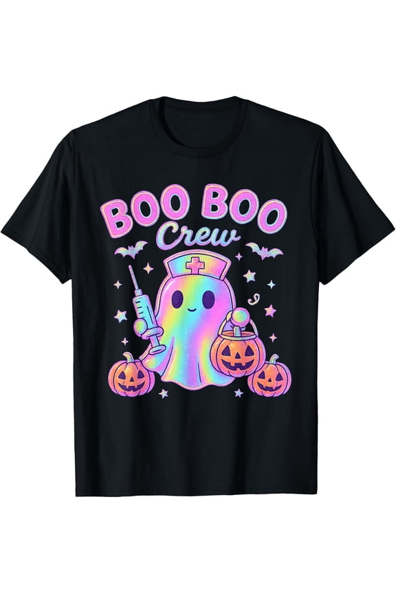 Boo Crew Nurse Ghost Kawaii Halloween Spooky Pumpkin T-Shirt , Vintage T-Shirt