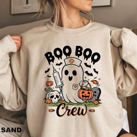 Boo Crew Retro Nurse Halloween Ghost Design Sweatshirt - Walmart.com
