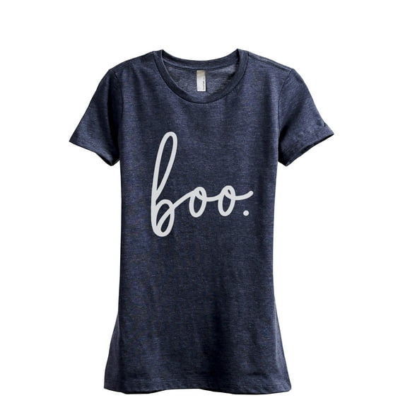 Boo Cursive Women's Fashion Relaxed T-Shirt Tee Heather Navy X-Large