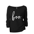 thumbnail image 1 of Boo Cursive Women's Fashion Slouchy 3/4 Sleeves Raglan Lightweight Sweatshirt Black 2X-Large, 1 of 3
