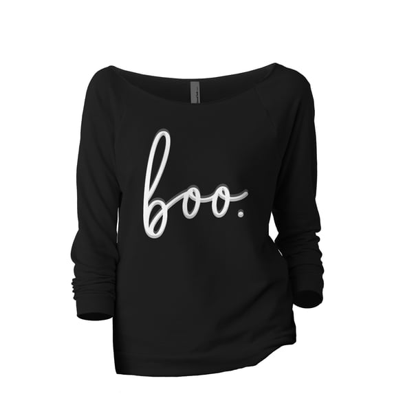 Boo Cursive Women's Fashion Slouchy 3/4 Sleeves Raglan Lightweight Sweatshirt Black Medium