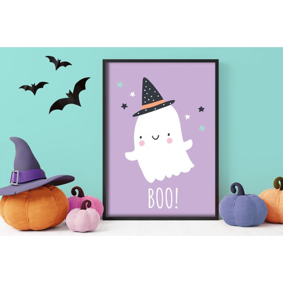 Boo! - Cute Ghost, Pastel, Poster Print, Wall Art Wall Art, Modern Wall Decor, 16x24 UNFRAMED