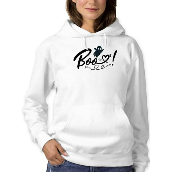 Boo. Cute Little Ghost And Heart Hoodie Women -Image by Shutterstock, Female x-Large