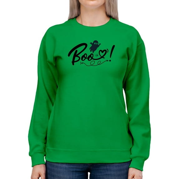 Boo. Cute Little Ghost And Heart Sweatshirt Women -Image by Shutterstock, Female 5X-Large
