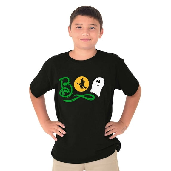 Boo Cute Witch Ghost Halloween Crewneck T Shirts Boy Girl Teen Brisco Brands L