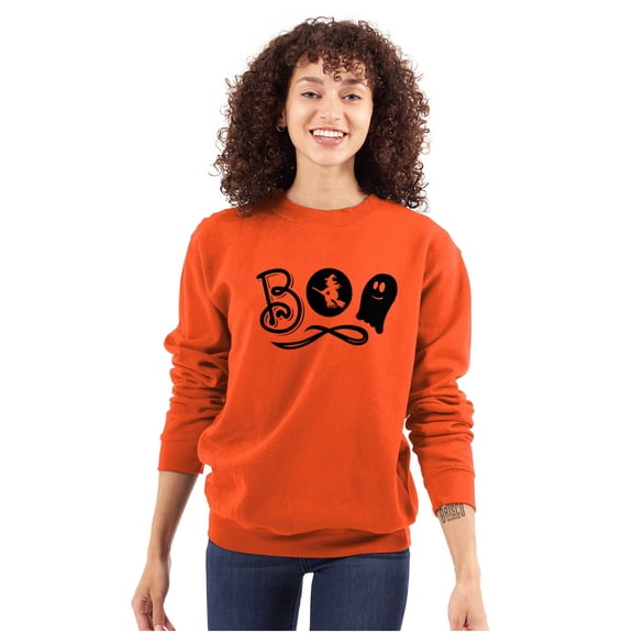 Boo Cute Witch Ghost Halloween Women Crewneck Sweatshirt Brisco Brands L
