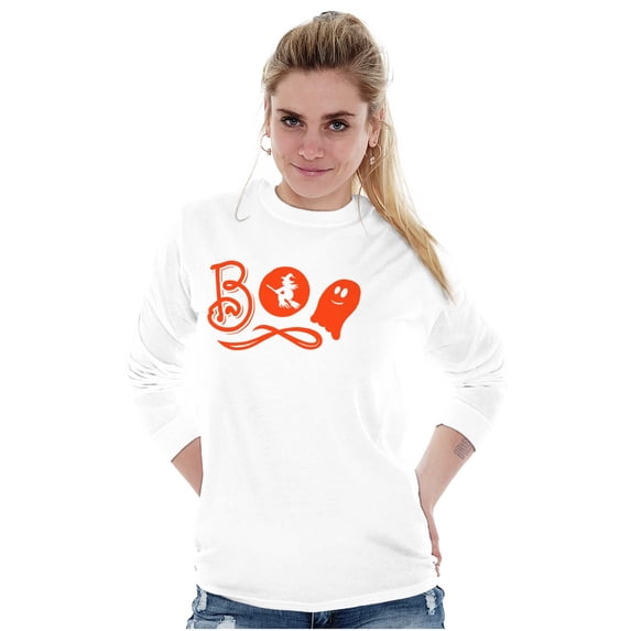 Boo Cute Witch Ghost Halloween Women Plus Size Long Sleeve Graphic Tee Brisco Brands 3X