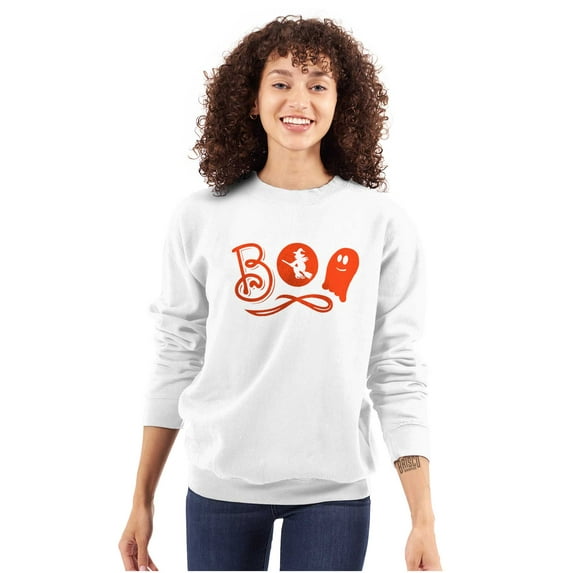 Boo Cute Witch Ghost Halloween Women Plus Size Crewneck Sweatshirt Brisco Brands 3X