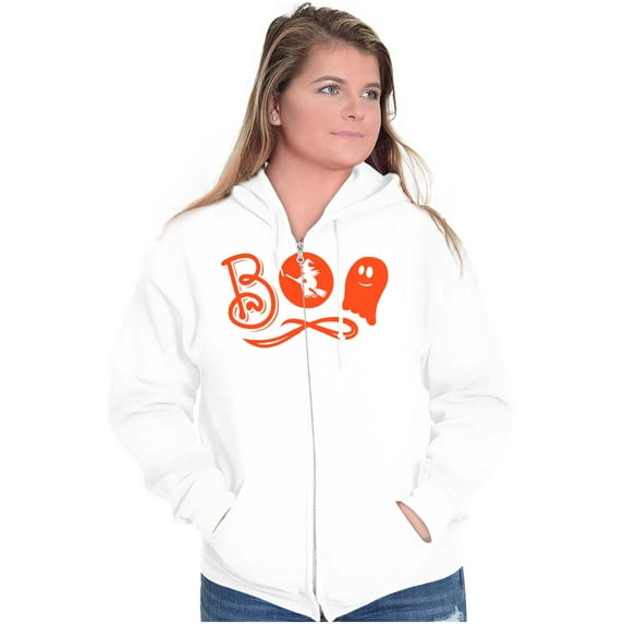 Boo Cute Witch Ghost Halloween Zip Hoodie Sweatshirt Women Brisco Brands L