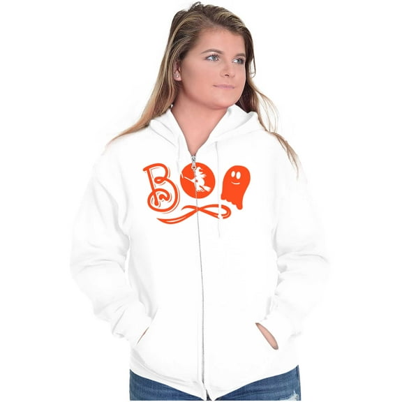 Boo Cute Witch Ghost Halloween Zip Hoodie Sweatshirt Women Brisco Brands S