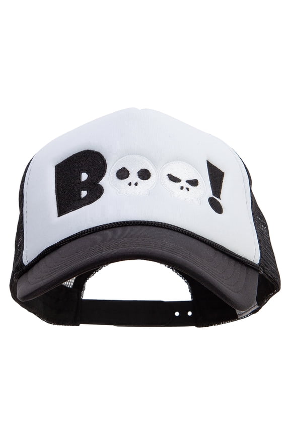 Boo Embroidered Summer Foam Mesh Trucker Cap - Black White OSFM