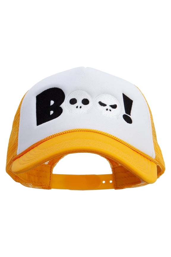 Boo Embroidered Summer Foam Mesh Trucker Cap - Yellow White OSFM