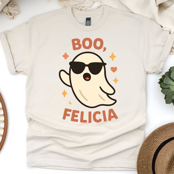 Boo Felicia Graphic Tee Funny Ghost Cartoon Shirt, Natural, Size S