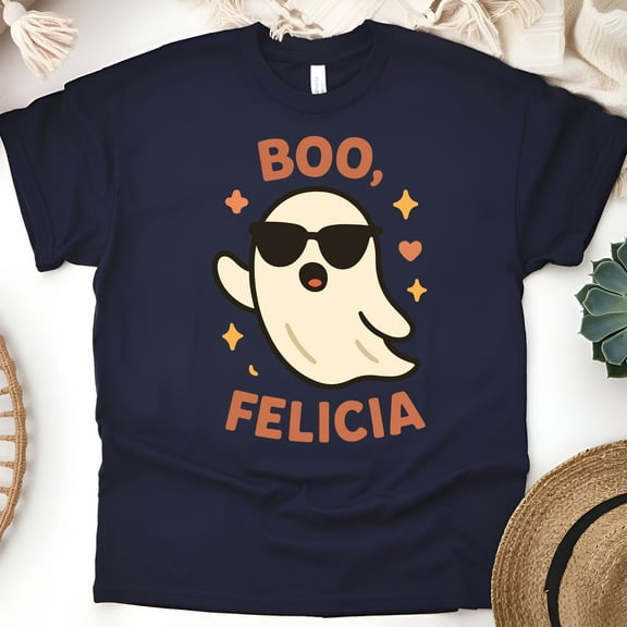Boo Felicia Graphic Tee Funny Ghost Cartoon Shirt, Navy, Size XL