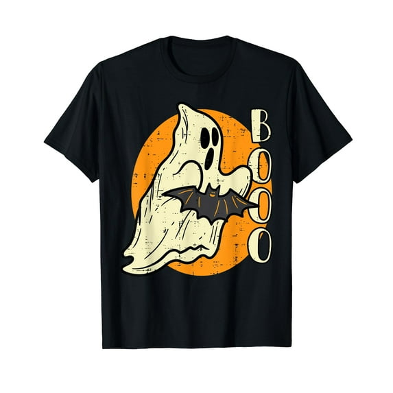 Boo Ghost Bat Retro Vintage Groovy Halloween Men Women Kids T-Shirt
