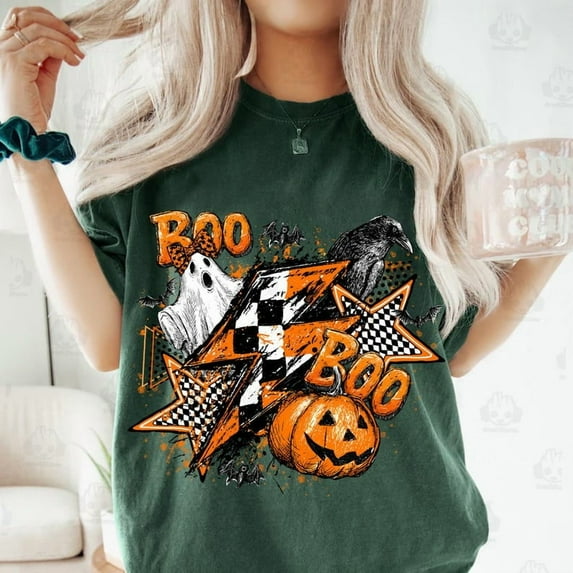 Boo Ghost Coquette Shirt, Checkered Ghost Shirt, Vintage Halloween Ghost Coquette Shirt, Floral Fall Pumpkin Shirt, Retro Checkered Halloween Shirt