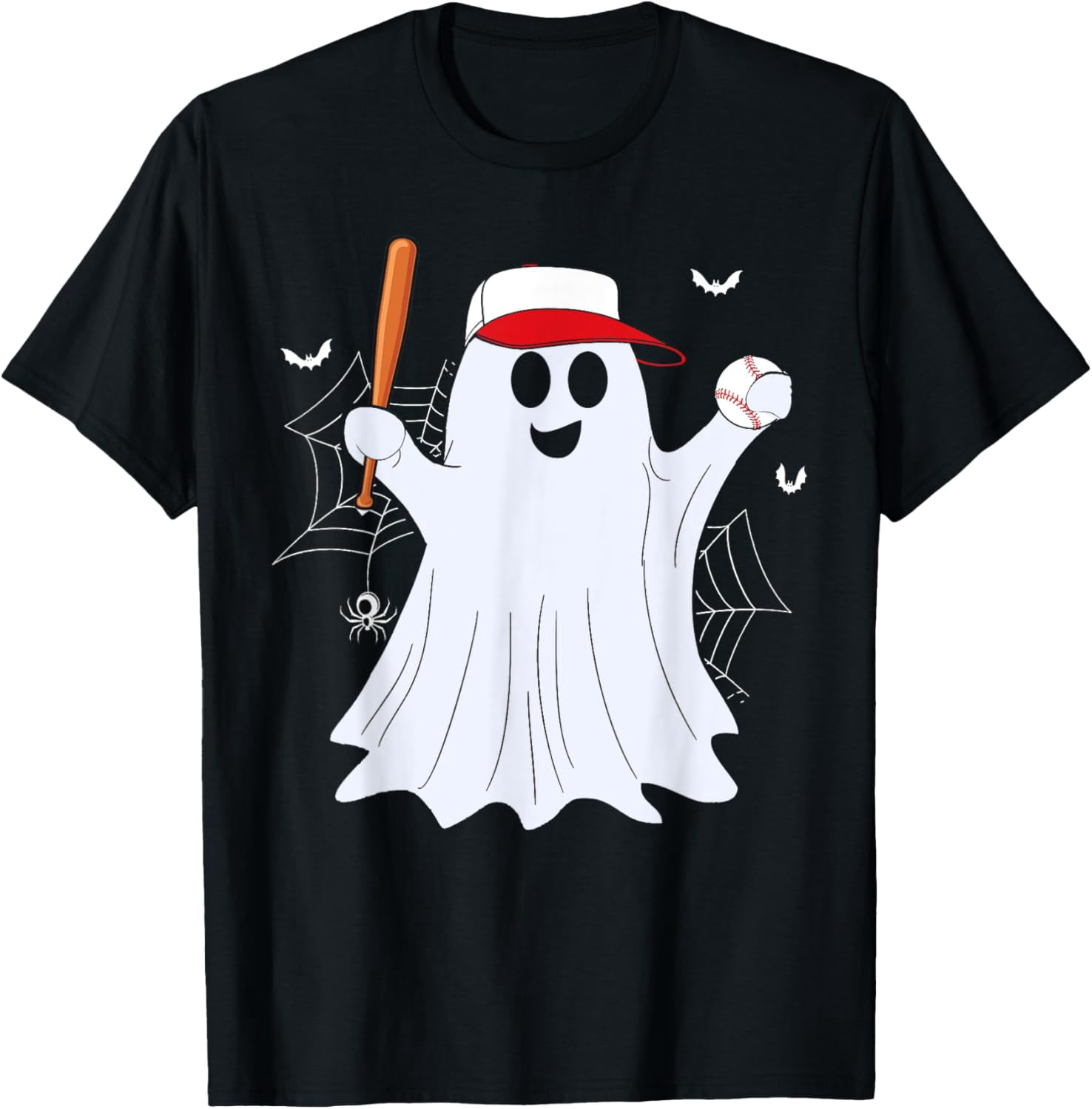Boo Ghost Playing Baseball Funny Halloween Baseball Costume T-Shirt ...