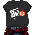 thumbnail image 1 of Boo Ghost Pumpkin Print Halloween Shirt Short Sleeve Shirts for Women Black One-Piece, 1 of 4