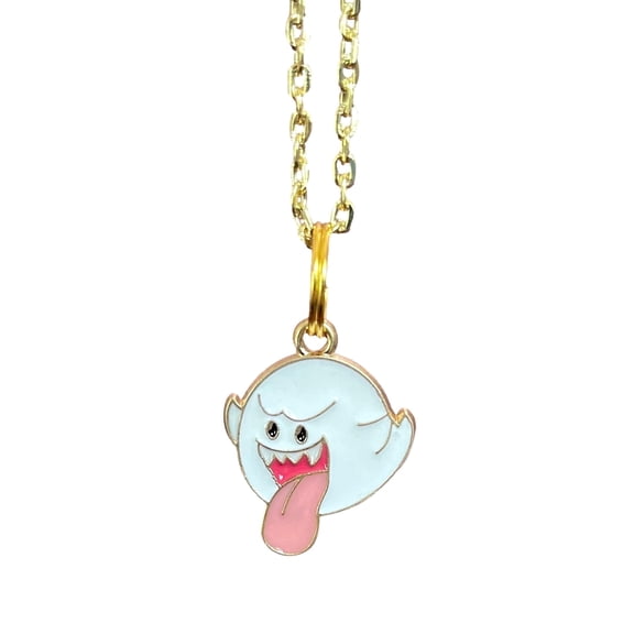 Boo Ghost Super Mario Cartoon Necklace in Small Velvet Bag