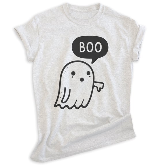 Boo Ghost T-shirt, Unisex Women's Men's Shirt, Cute Ghost Boo Halloween Spooky, Heather Ash, X-Small