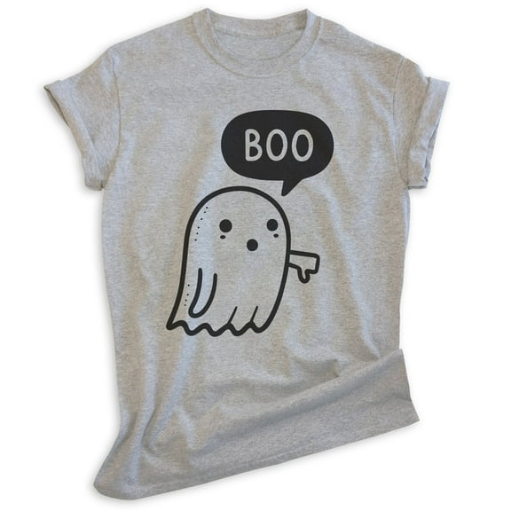 Boo Ghost T-shirt, Unisex Women's Men's Shirt, Cute Ghost Boo Halloween Spooky, Heather Gray, Large