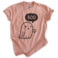 thumbnail image 1 of Boo Ghost T-shirt, Unisex Women's Men's Shirt, Cute Ghost Boo Halloween Spooky, Heather Sunset, Medium, 1 of 6