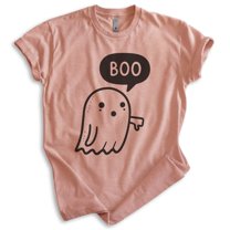 Boo Ghost T-shirt, Unisex Women's Men's Shirt, Cute Ghost Boo Halloween Spooky, Heather Sunset, Medium