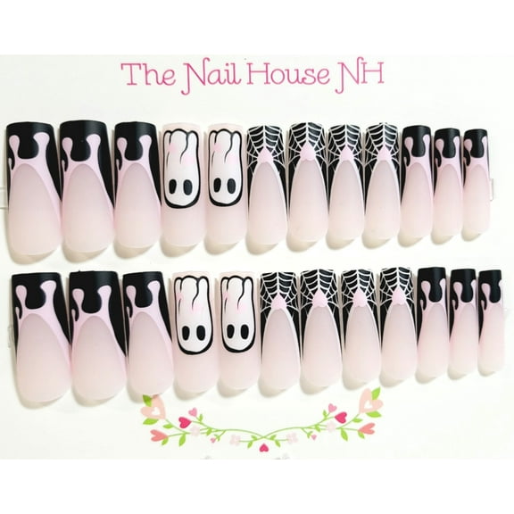 Boo Ghost with French Manicure Matte Long Square Press On Nails - 24 Pieces - Artificial Nail Kit - Halloween Nails
