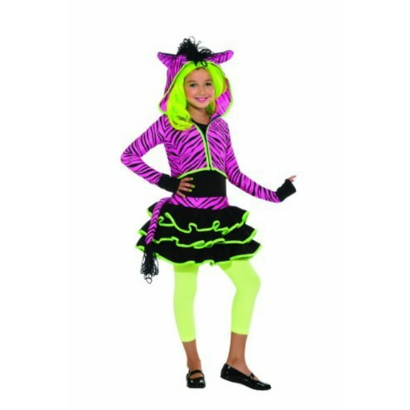 Boo Girls Colorful Neon Zebra Animal Print Dress Halloween Costume Medium (8-10)