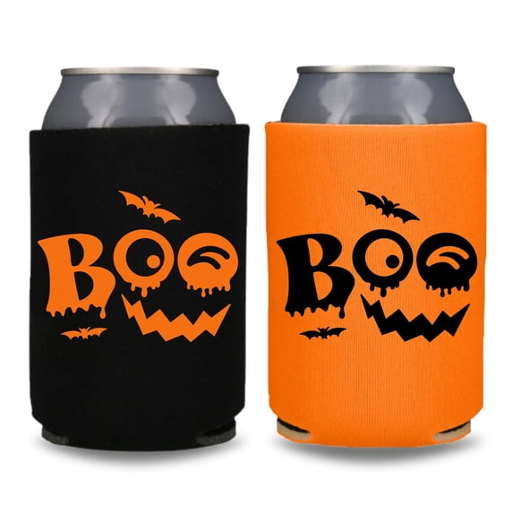 Boo Halloween Can Coolers, Funny Trick or Treat, Halloween Party Favors, Spooky Beer Hugger, Halloween Coolies (2Pack (1 Black, 1 Orange))