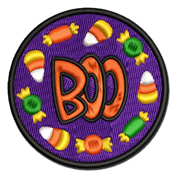 Boo Halloween Candy Applique Multi-Color Embroidered Hook & Loop Patch - 3 Inch Medium