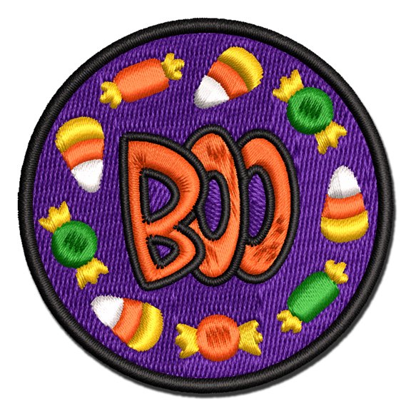 Boo Halloween Candy Applique Multi-Color Embroidered Iron-On Patch - 2.0 Inch Mini
