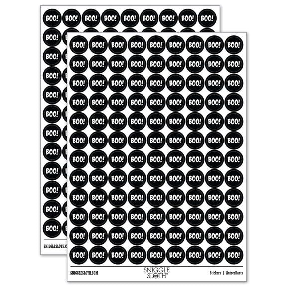 Boo Halloween Fun Text 200+ Round Stickers - Black - Matte Finish - 0.50" Size