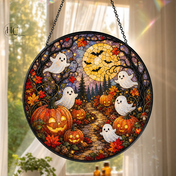 Boo Halloween Suncatcher Cute Ghost and Pumpkin Window Hanging for Fall Halloween Decor