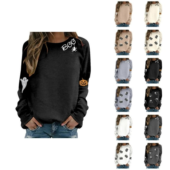 Boo Halloween Sweatshirts for Women 2025 Long Sleeve Crewneck Spooky Boo Ghost Graphic Sweatshirt Pullover Tops