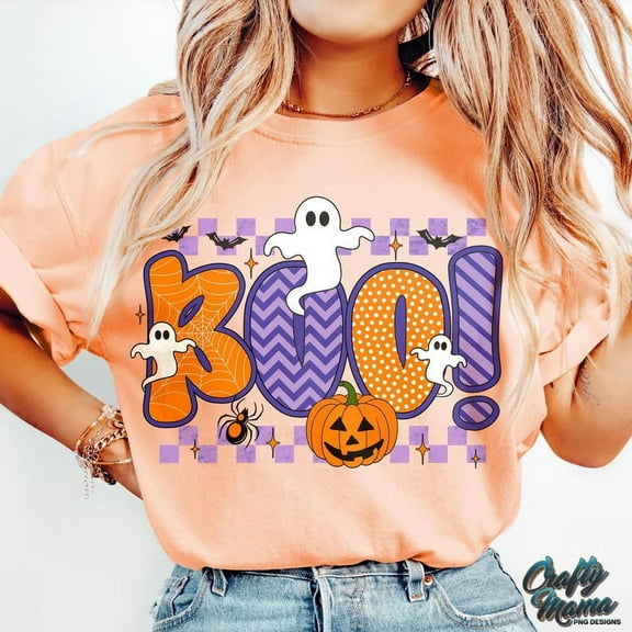 Boo Halloween T-Shirt, Preppy Retro Checkered Halloween Shirt, Trendy Ghost Graphic Tee, Cute Spooky Fall Shirt, Fun Halloween Costume Tee
