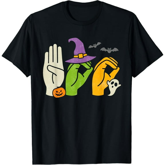 Boo Hands American Sign Language Pride ASL Halloween Witch T-Shirt100% pure cotton short-sleeved shirt for both men and women