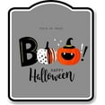 thumbnail image 1 of Boo Happy Halloween Modern Decor Gray BLACK Aluminium Composite Sign 8.5''x10'', 1 of 9