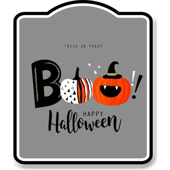 Boo Happy Halloween Modern Decor Gray BLACK Aluminium Composite Sign 8.5''x10''
