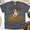thumbnail image 1 of Boo Haw Cow Print Ghost Halloween Shirt | Western Spooky Sunflower Graphic Tee, Dark Heather, Size 3XL, 1 of 6