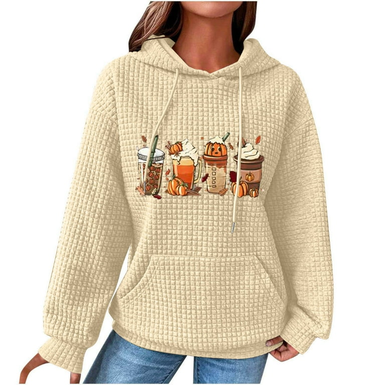 Boo Haw Funny Baggy Hoodies Halloween Cute Ghost Print Waffle Knit Oversized Hooded Sweatshirt Unisex Sweater Tops
