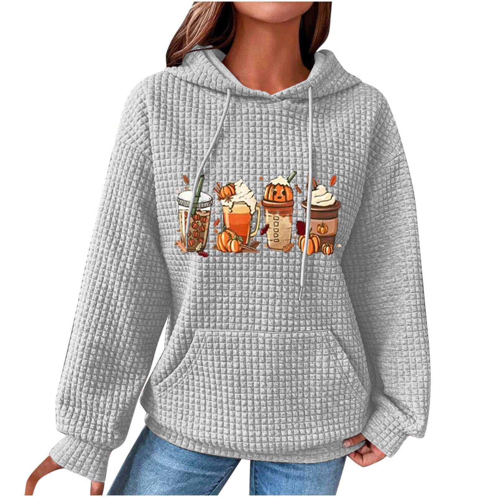 Boo Haw Funny Baggy Hoodies Halloween Cute Ghost Print Waffle Knit Oversized Hooded Sweatshirt Unisex Sweater Tops