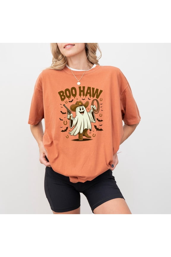 Boo Haw Ghost Cowboy Western Spooky Fall Country Girl T-Shirt All Size S-3XL